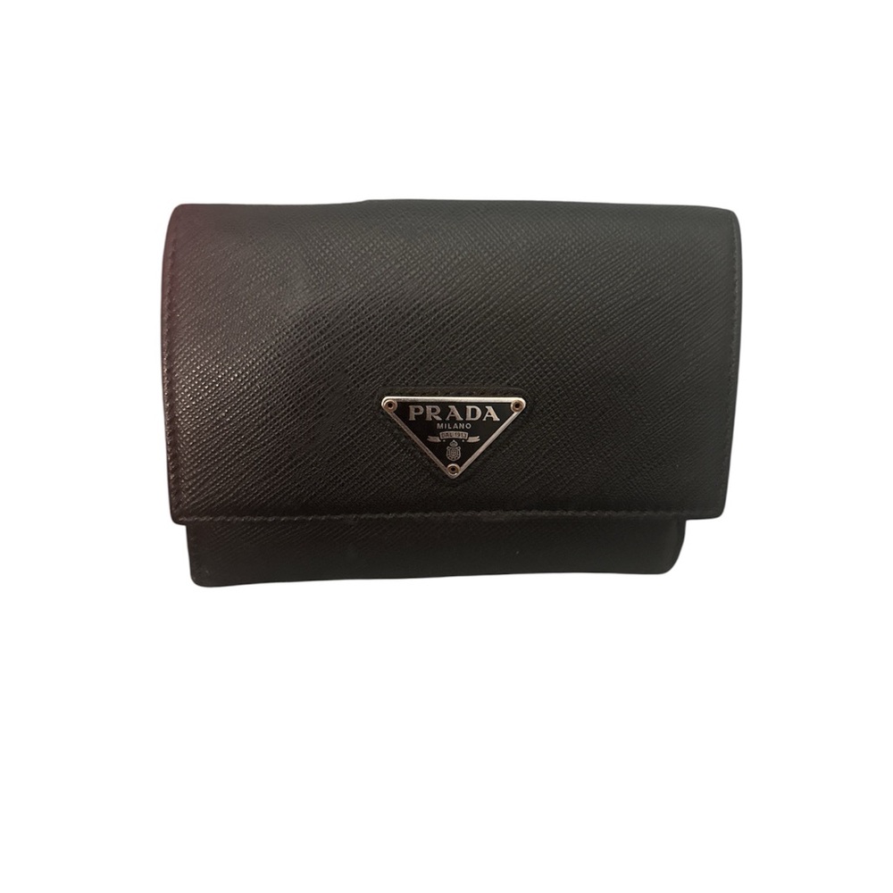 Prada Black Textured Leather wallet with callout